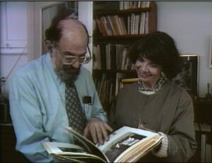 Poet Allen Ginsberg with producer Nila Aronow, 1986