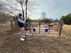 Videographer Jack Stawowcyzk checks a shot at the Purépecha Unalachtigo Ranch in Bridgeton